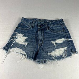 American Eagle Shorts Women's 27* Mom Shorts Blue Cut Off Distressed Denim Tag 2